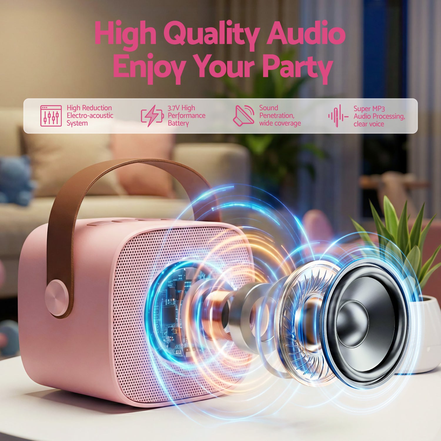 Alpha Mini Portable Karaoke Machine for Adults Kids with 2 Wireless Microphones-Audio &amp; Video > Speakers > Bluetooth Speakers-PEROZ Accessories