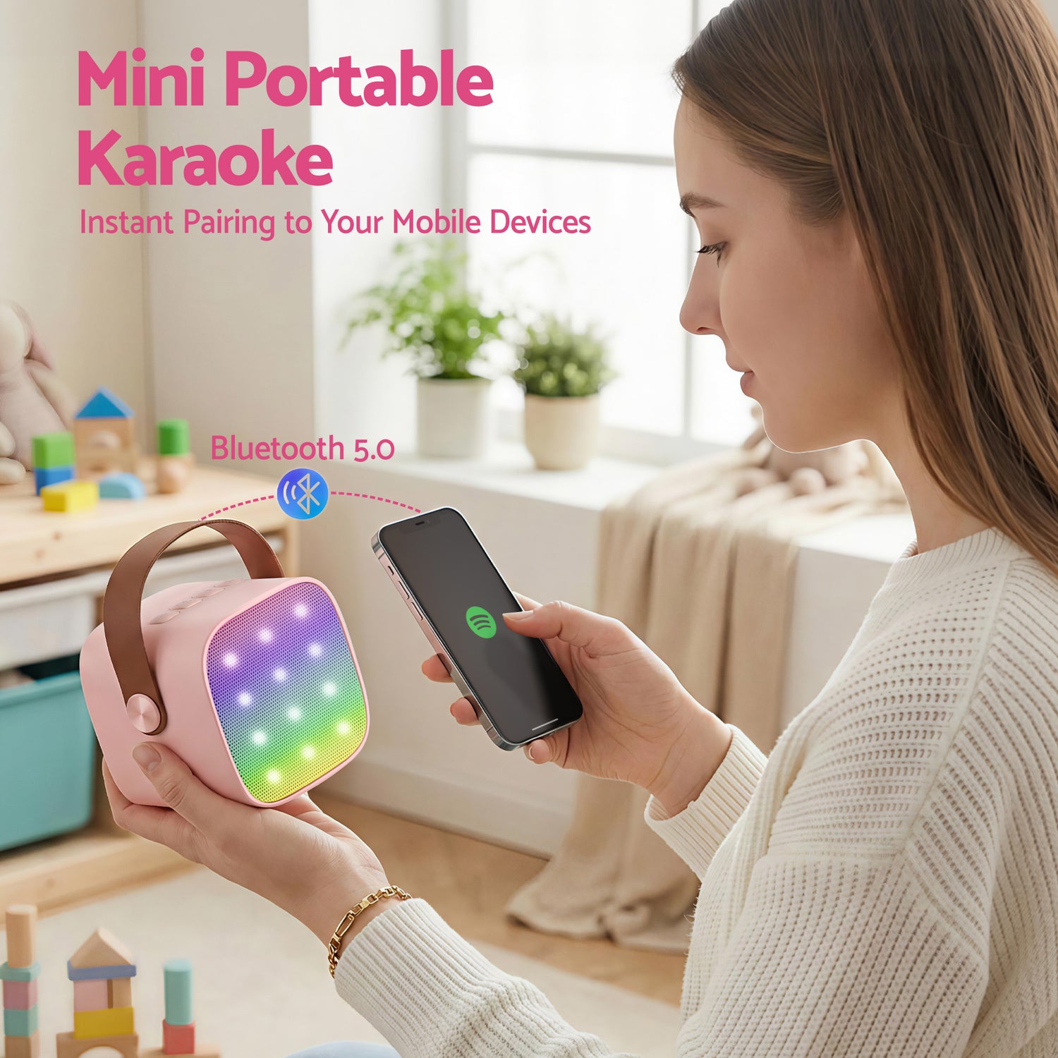 Alpha Mini Portable Karaoke Machine for Adults Kids with 2 Wireless Microphones-Audio &amp; Video > Speakers > Bluetooth Speakers-PEROZ Accessories