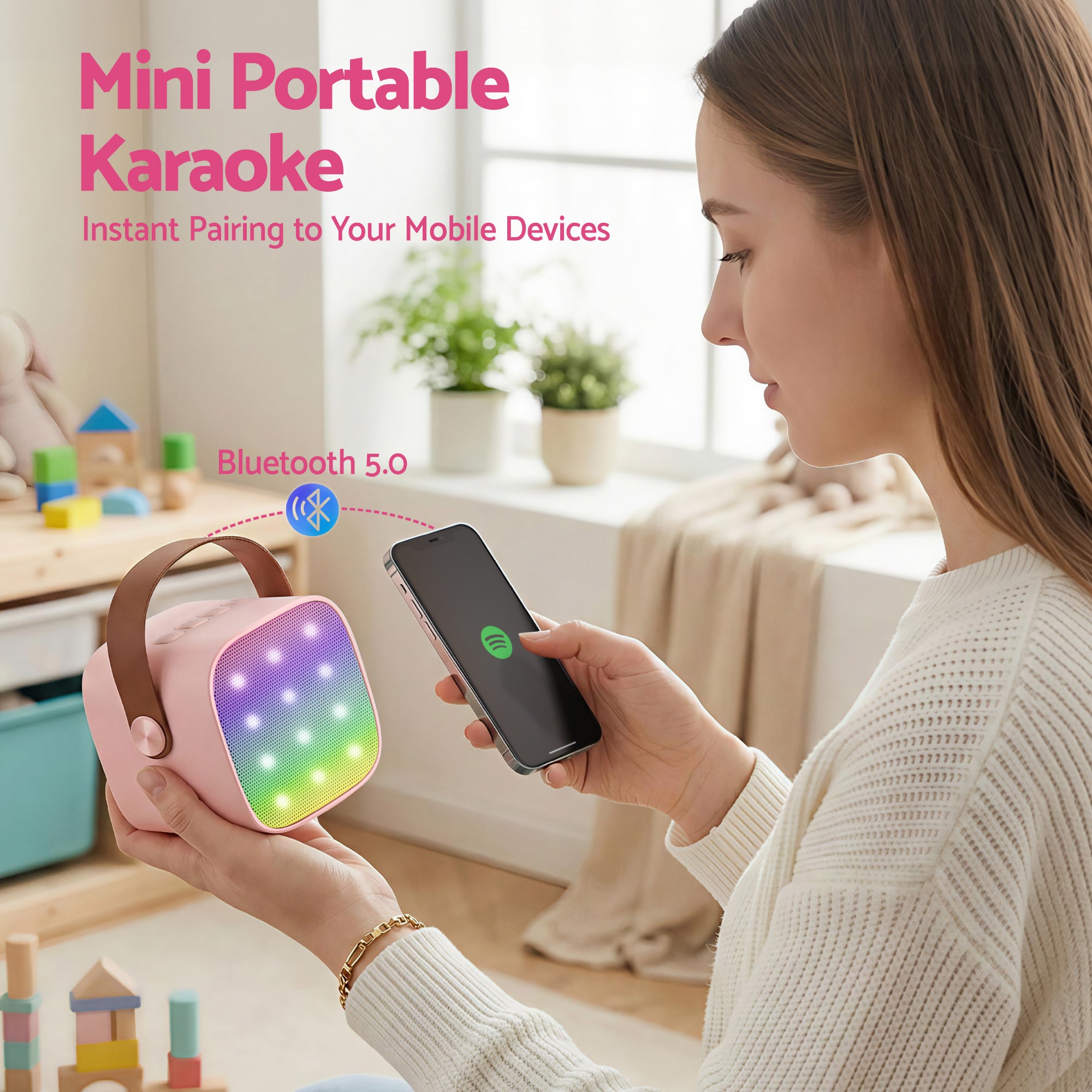 Alpha Mini Portable Karaoke Machine for Adults Kids with 2 Wireless Microphones-Audio &amp; Video > Speakers > Bluetooth Speakers-PEROZ Accessories