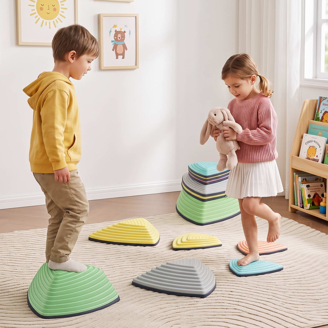 Keezi Kids Stepping Stones 6PCS Balance Stones Indoor Outdoor Toy-Baby &amp; Kids > Baby &amp; Kid&