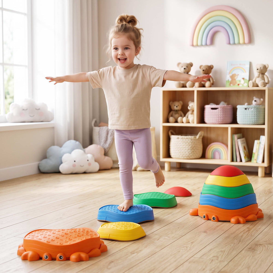Keezi Kids Stepping Stones Balance Stone Set Crab Indoor Outdoor 5PCS-Baby &amp; Kids > Baby &amp; Kid&