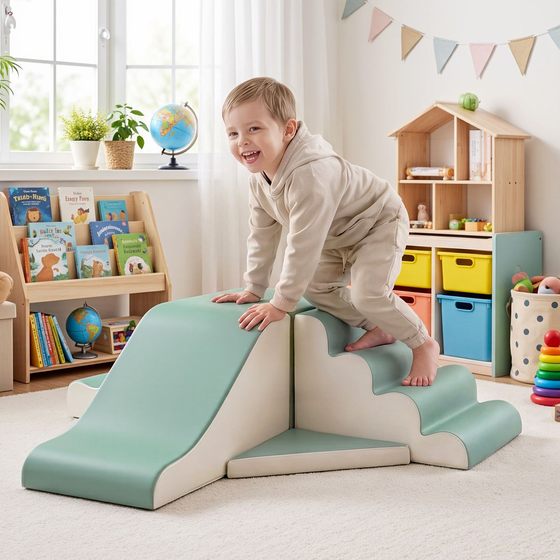 Keezi Kids Climbing Blocks 4-Piece Foam Toddler Playset Soft Indoor Climbing Toy Rocker-Baby &amp; Kids > Baby &amp; Kid&