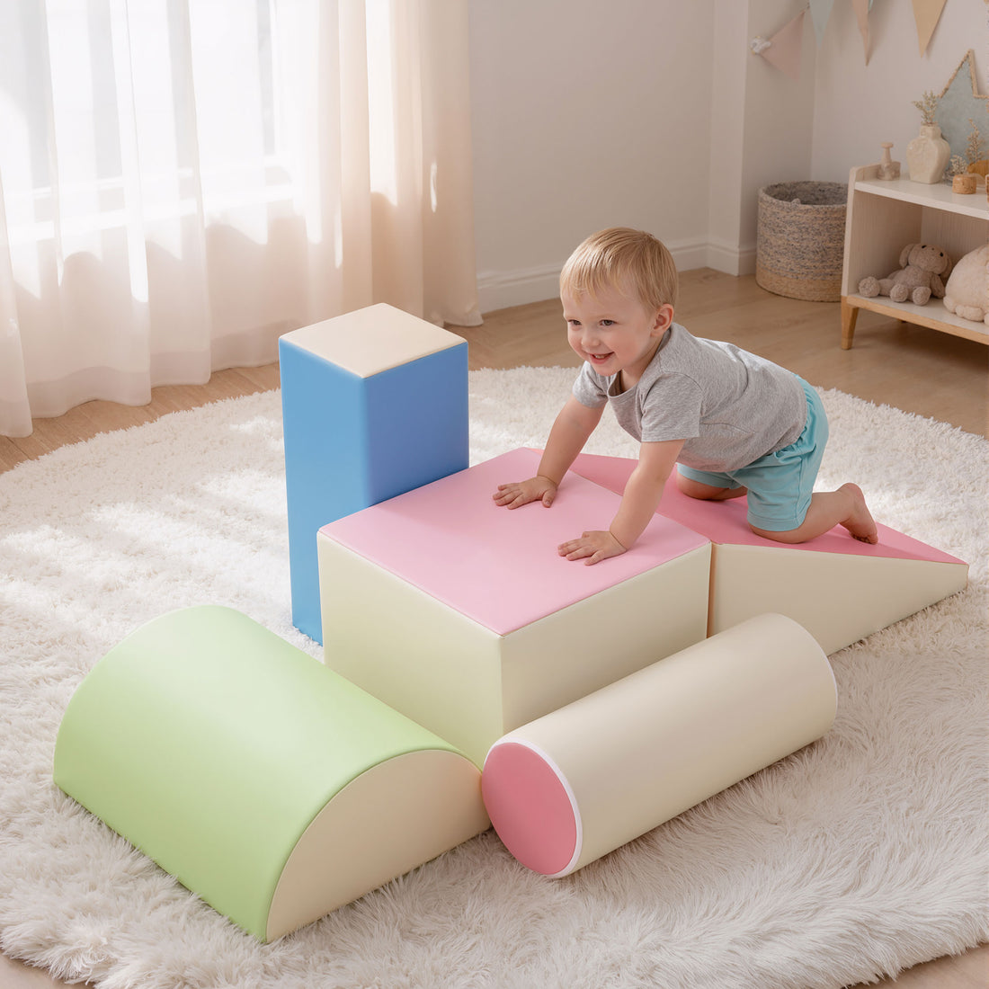 Keezi Kids Climbing Blocks 5-Piece Foam Toddler Playset Soft Indoor Climbing Toy Rocker-Baby &amp; Kids > Baby &amp; Kid&