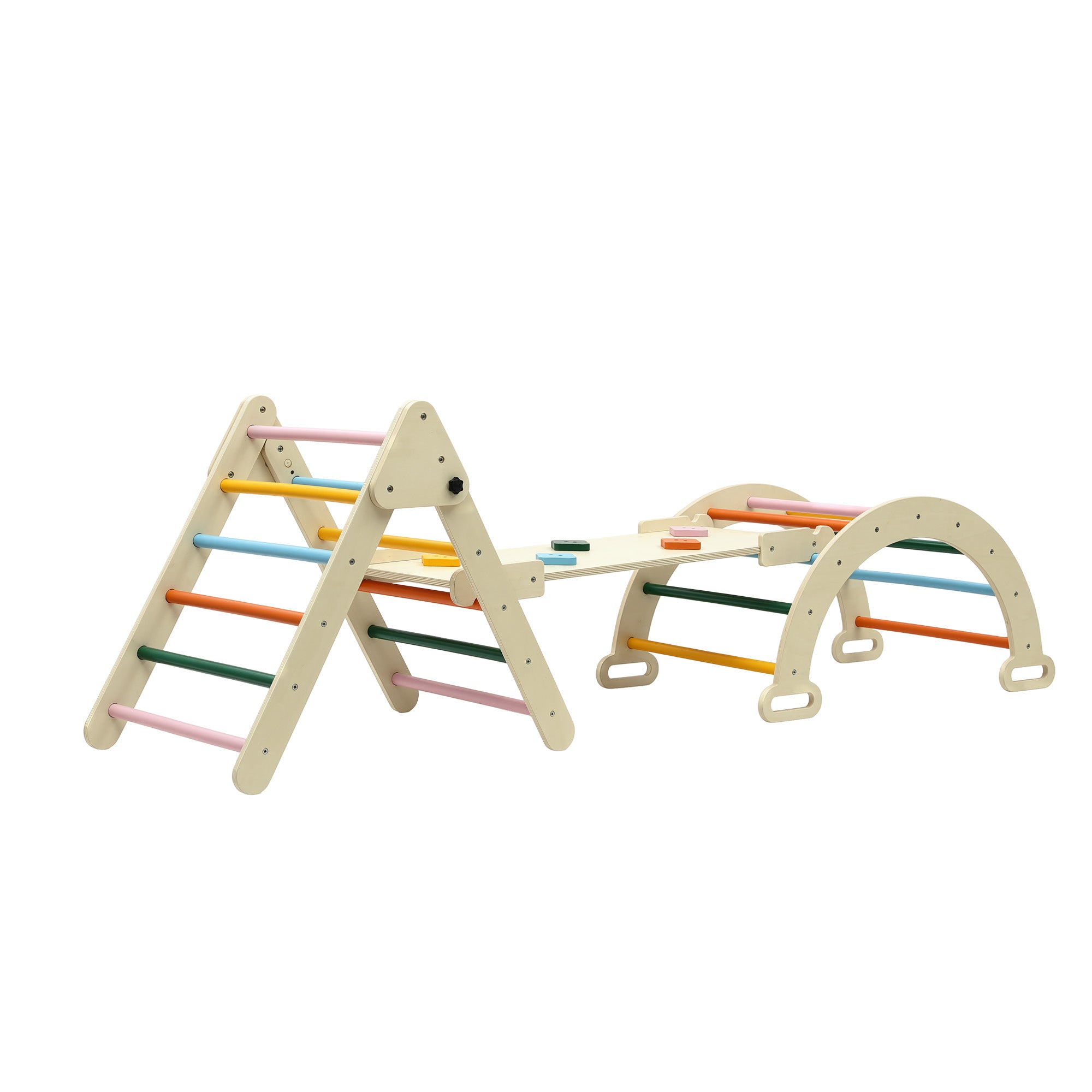 Keezi Kids Triangle Climbing Toys Set With Slide Indoor Outdoor Toddler Toys Pikler Climber With Arch-Baby &amp; Kids > Baby &amp; Kid&