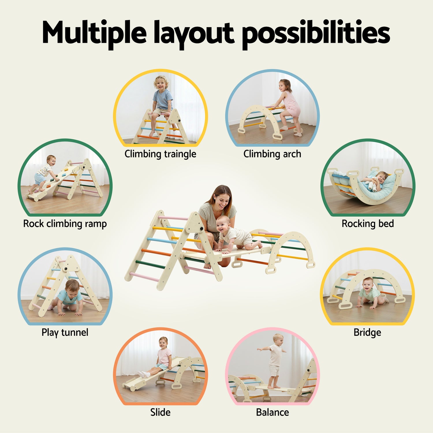 Keezi Kids Triangle Climbing Toys Set With Slide Indoor Outdoor Toddler Toys Pikler Climber With Arch-Baby &amp; Kids > Baby &amp; Kid&