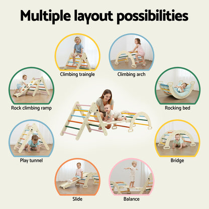 Keezi Kids Triangle Climbing Toys Set With Slide Indoor Outdoor Toddler Toys Pikler Climber With Arch-Baby &amp; Kids > Baby &amp; Kid&