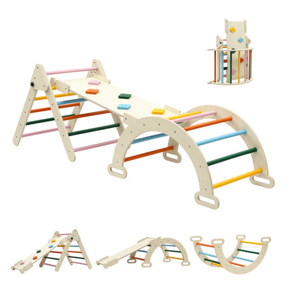 Keezi Kids Triangle Climbing Toys Set With Slide Indoor Outdoor Toddler Toys Pikler Climber With Arch-Baby &amp; Kids > Baby &amp; Kid&