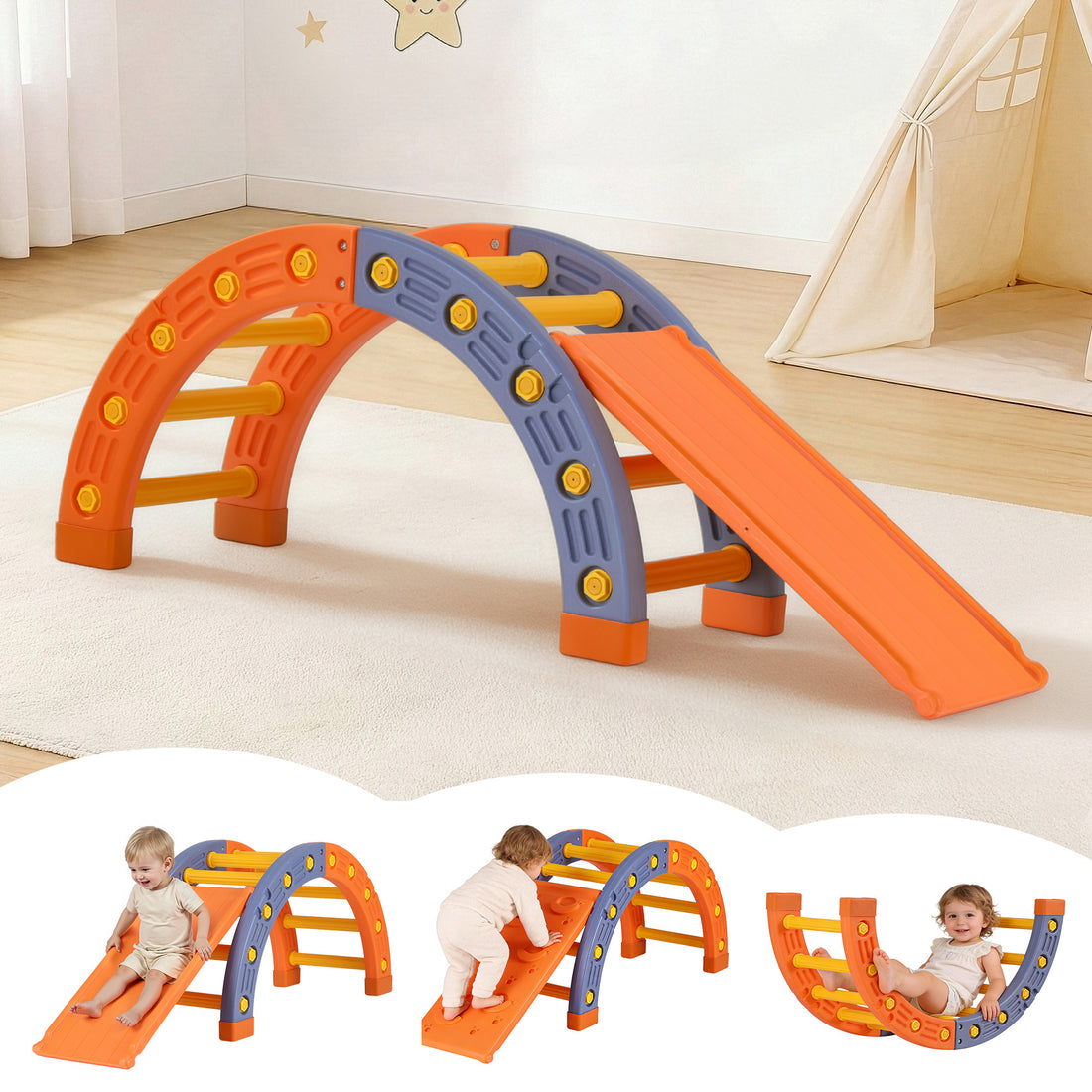 Keezi Kids Climbing Frame Set With Slide Indoor Outdoor Toddler Toys Pikler Arch Climber-Baby &amp; Kids > Baby &amp; Kid&
