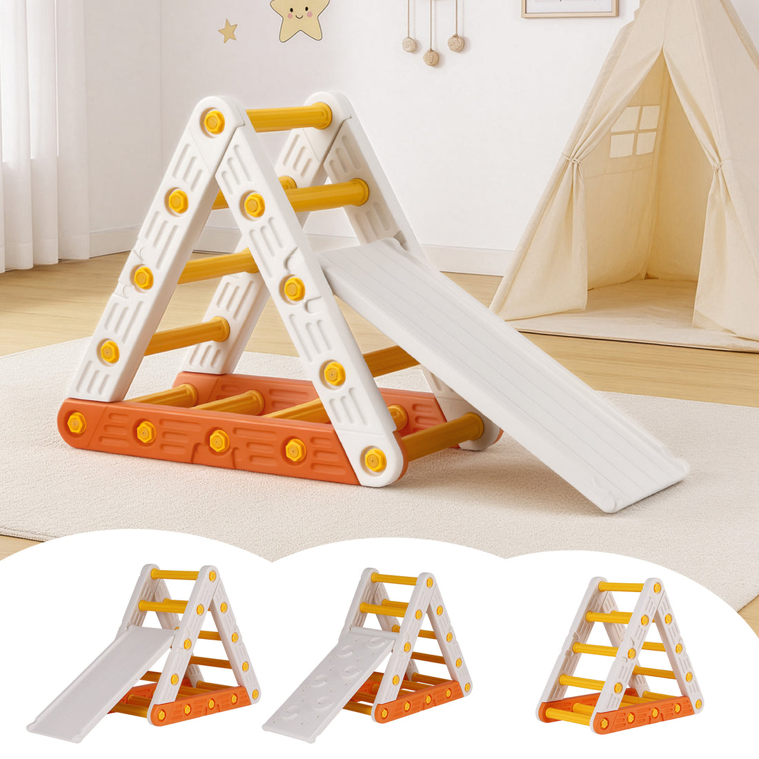 Keezi Kids Climbing Frame Set With Slide Indoor Outdoor Toddler Toys Pikler Triangle Climber-Baby &amp; Kids > Baby &amp; Kid&