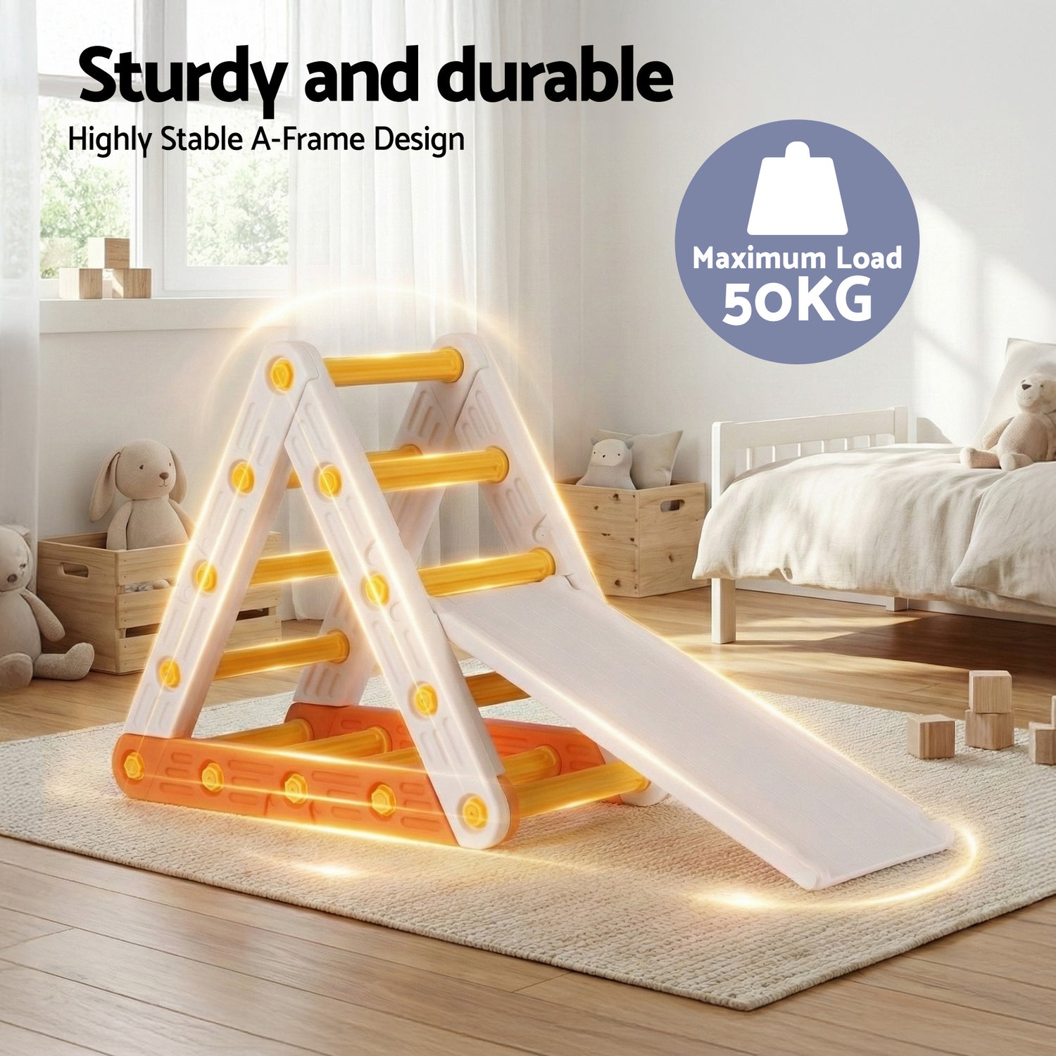 Keezi Kids Climbing Frame Set With Slide Indoor Outdoor Toddler Toys Pikler Triangle Climber-Baby &amp; Kids > Baby &amp; Kid&