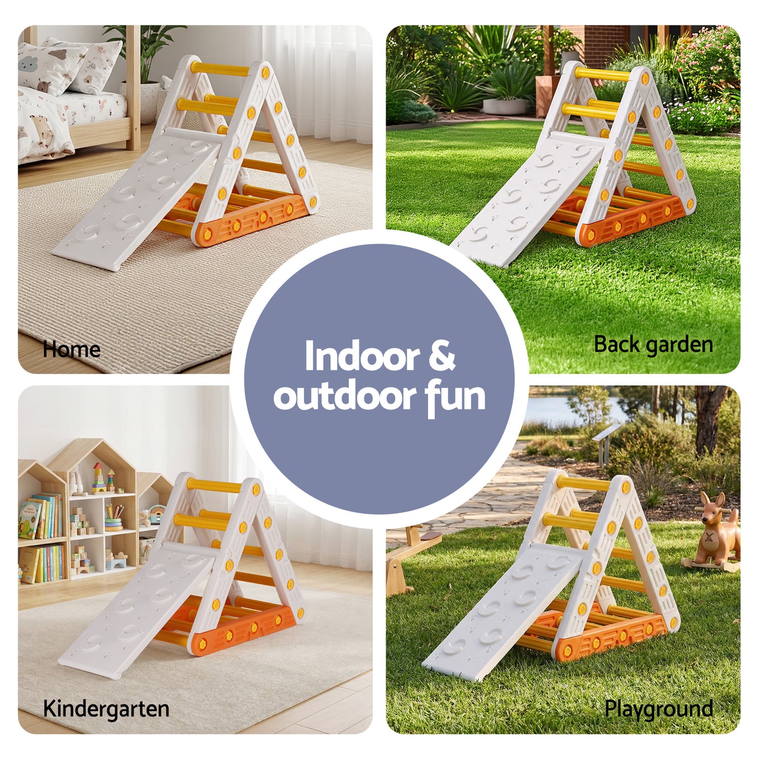 Keezi Kids Climbing Frame Set With Slide Indoor Outdoor Toddler Toys Pikler Triangle Climber-Baby &amp; Kids > Baby &amp; Kid&