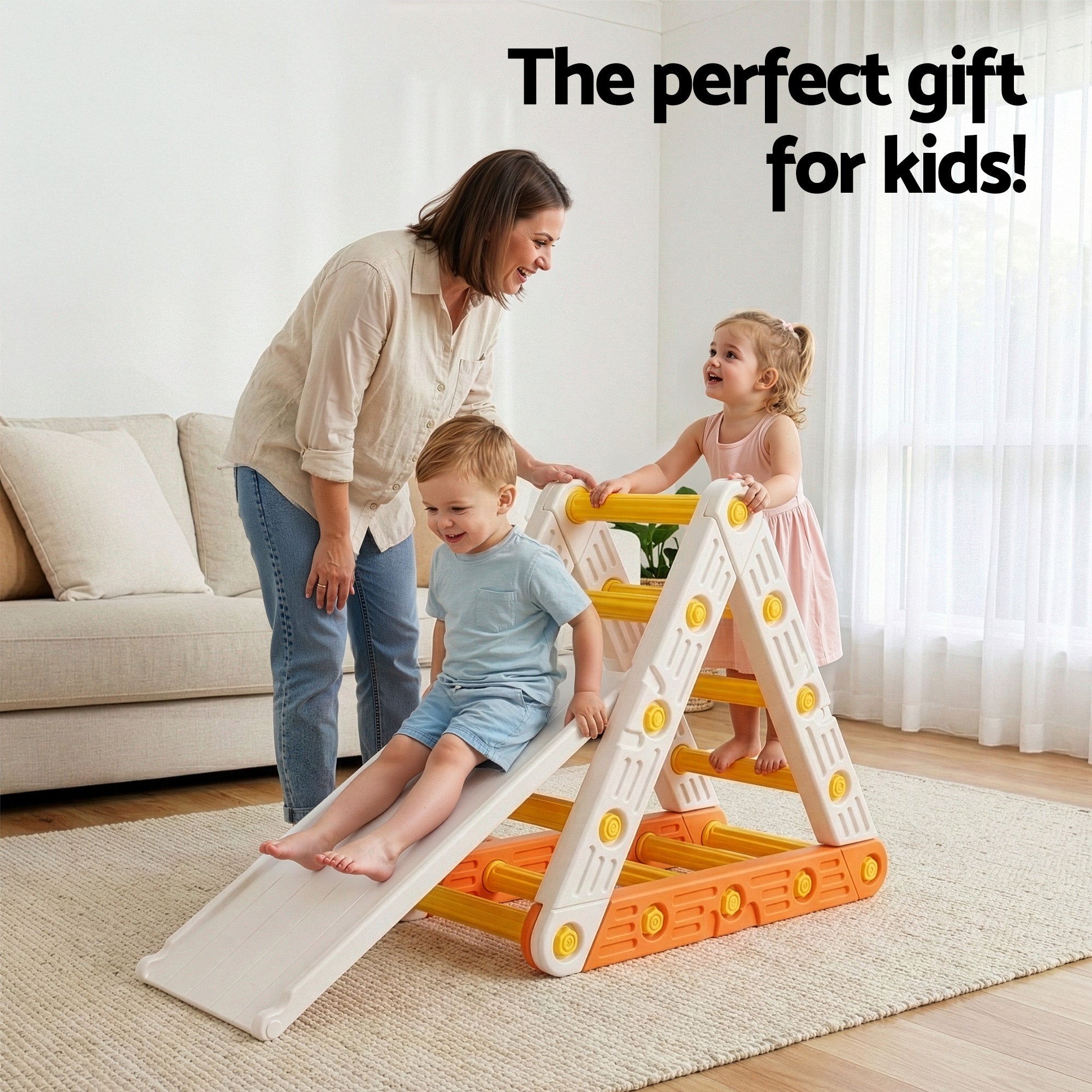Keezi Kids Climbing Frame Set With Slide Indoor Outdoor Toddler Toys Pikler Triangle Climber-Baby &amp; Kids > Baby &amp; Kid&