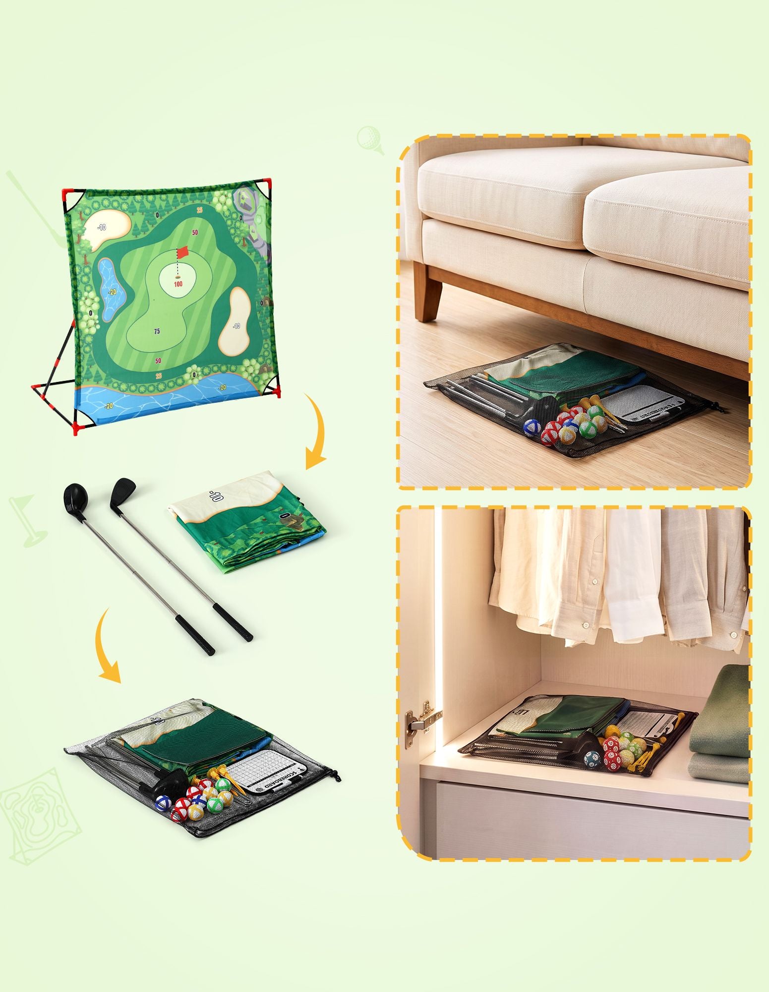 Keezi Kids Golf Chipping Game Set with Stand, 24 Sticky Balls, Adjustable Club &amp; 2 Hitting Mats for Indoor Outdoor Ages 3-12 Play