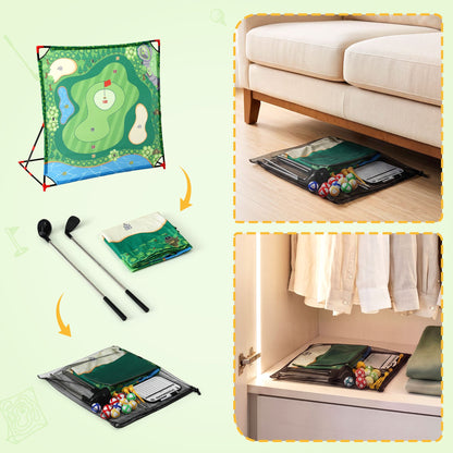 Keezi Kids Golf Chipping Game Set with Stand, 24 Sticky Balls, Adjustable Club &amp; 2 Hitting Mats for Indoor Outdoor Ages 3-12 Play