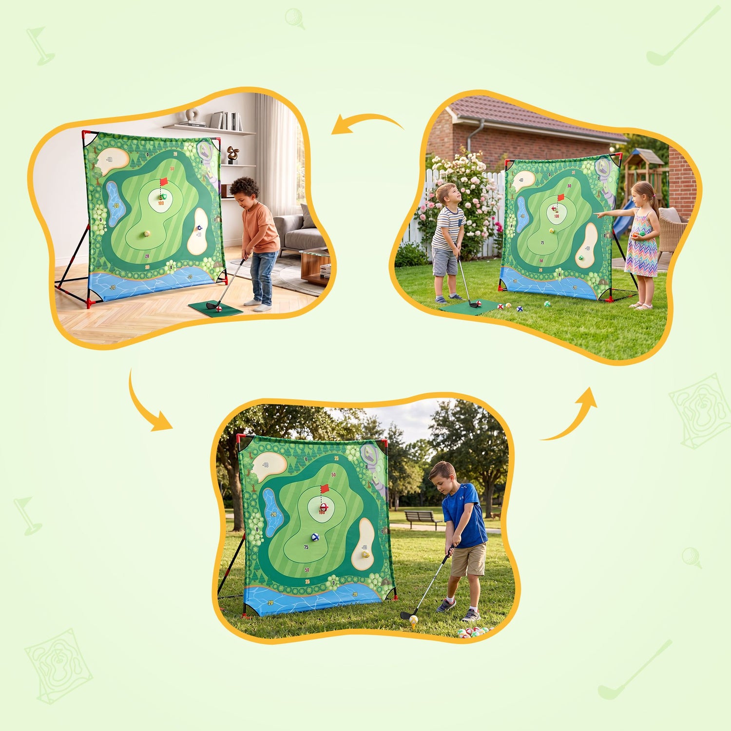 Keezi Kids Golf Chipping Game Set with Stand, 24 Sticky Balls, Adjustable Club &amp; 2 Hitting Mats for Indoor Outdoor Ages 3-12 Play