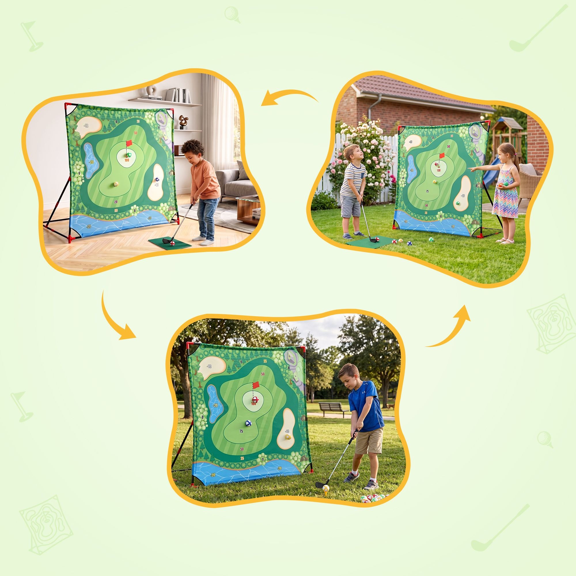 Keezi Kids Golf Chipping Game Set with Stand, 24 Sticky Balls, Adjustable Club &amp; 2 Hitting Mats for Indoor Outdoor Ages 3-12 Play