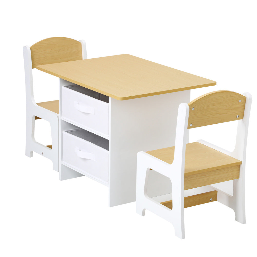 Oikiture Kids Table and Chair Set with Storage Bins Wooden &amp; White-Kid Table Set-PEROZ Accessories