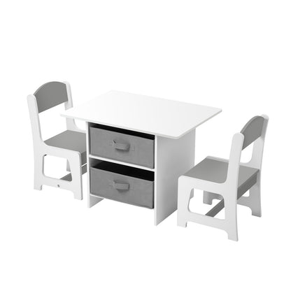 Oikiture Kids Table and Chair Set with Storage Bins White &amp; Grey-Kid Table Set-PEROZ Accessories
