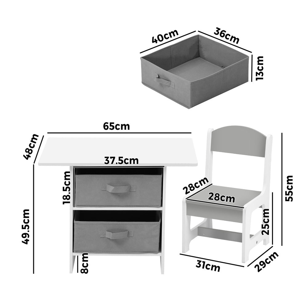 Oikiture Kids Table and Chair Set with Storage Bins White &amp; Grey-Kid Table Set-PEROZ Accessories
