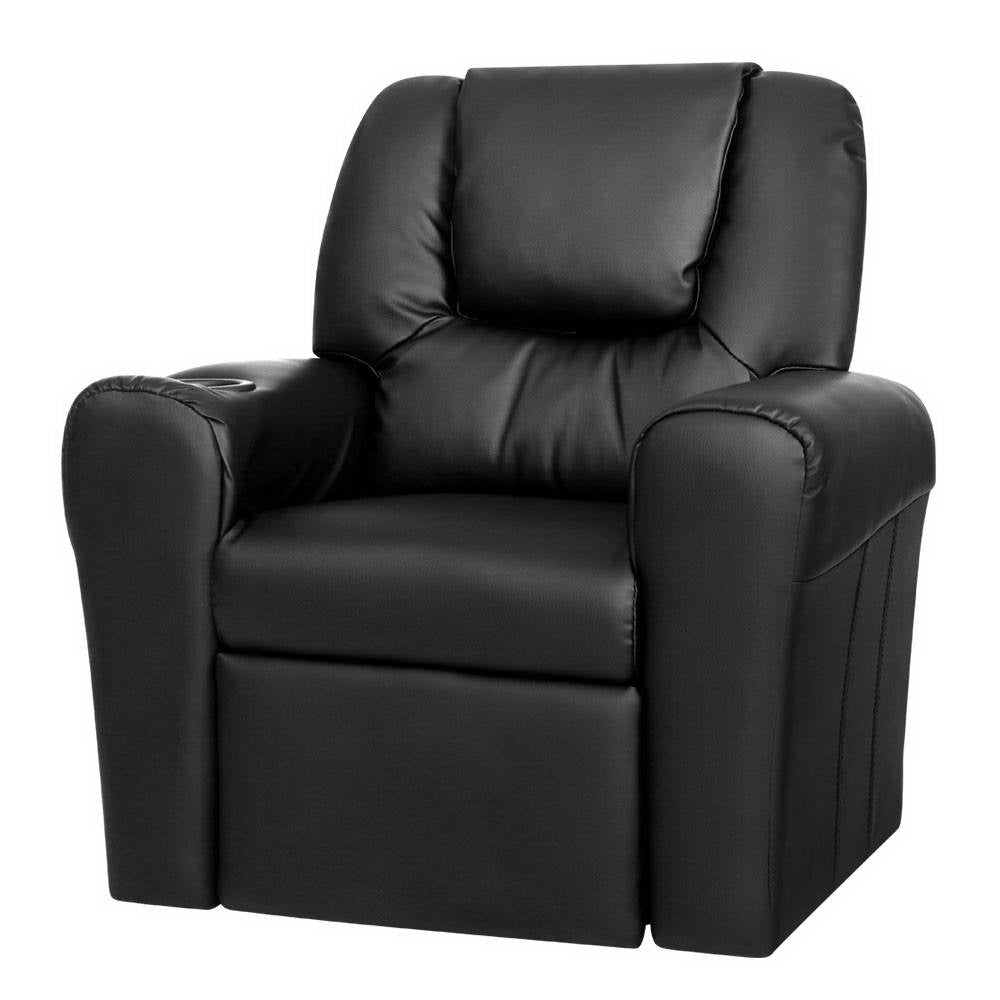 Keezi Kids Recliner Chair PU Leather Sofa Lounge Couch Children Armchair Black-Recliner Chairs-PEROZ Accessories