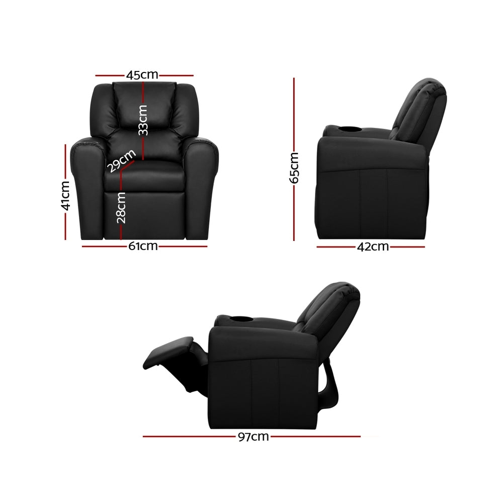 Keezi Kids Recliner Chair PU Leather Sofa Lounge Couch Children Armchair Black-Recliner Chairs-PEROZ Accessories