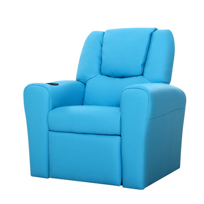 Keezi Kids Recliner Chair PU Leather Sofa Lounge Couch Children Armchair Blue-Recliner Chairs-PEROZ Accessories