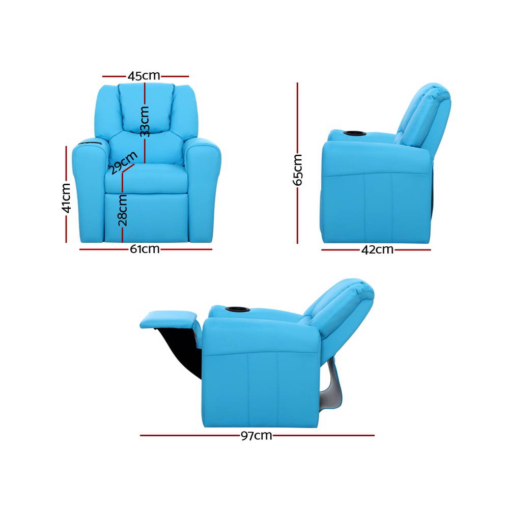 Keezi Kids Recliner Chair PU Leather Sofa Lounge Couch Children Armchair Blue-Recliner Chairs-PEROZ Accessories