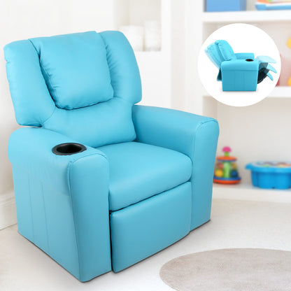 Keezi Kids Recliner Chair PU Leather Sofa Lounge Couch Children Armchair Blue-Recliner Chairs-PEROZ Accessories