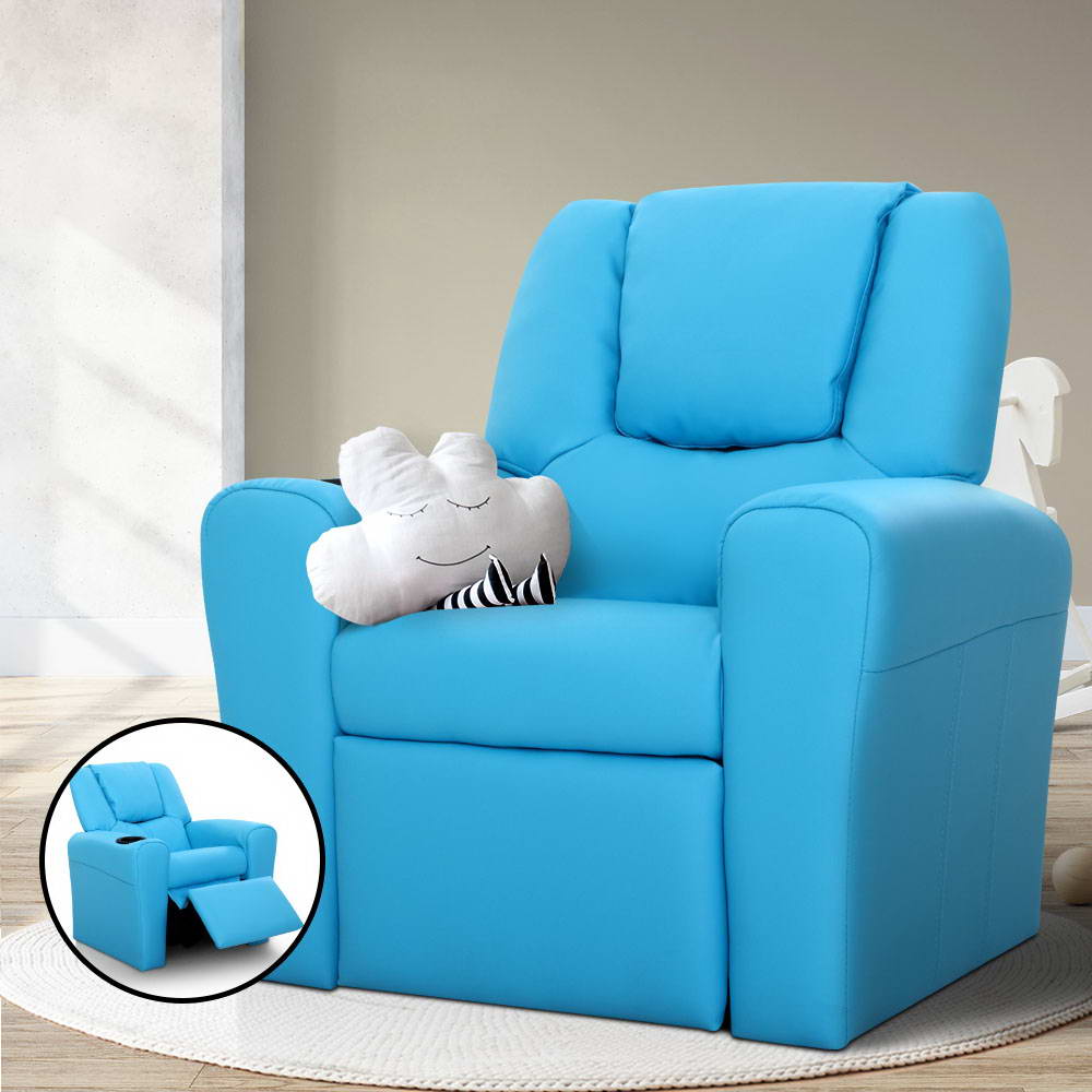 Keezi Kids Recliner Chair PU Leather Sofa Lounge Couch Children Armchair Blue-Recliner Chairs-PEROZ Accessories