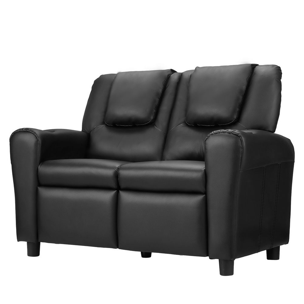 Keezi Kids Recliner Chair 2 Seats PU Leather Sofa Lounge Couch Armchair Black-Furniture > Office > Office &amp; Desk Chairs-PEROZ Accessories