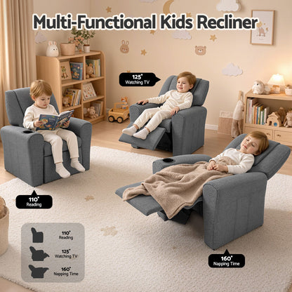 Keezi Kids Recliner Chair Grey Linen Soft Sofa Lounge Couch Children Armchair-Recliner Chairs-PEROZ Accessories