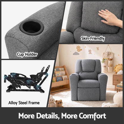 Keezi Kids Recliner Chair Grey Linen Soft Sofa Lounge Couch Children Armchair-Recliner Chairs-PEROZ Accessories