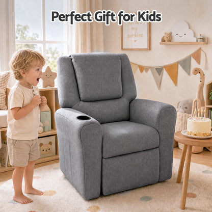 Keezi Kids Recliner Chair Grey Linen Soft Sofa Lounge Couch Children Armchair-Recliner Chairs-PEROZ Accessories