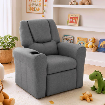 Keezi Kids Recliner Chair Grey Linen Soft Sofa Lounge Couch Children Armchair-Recliner Chairs-PEROZ Accessories