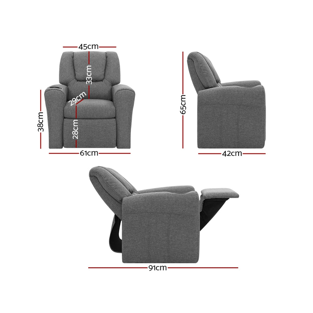 Keezi Kids Recliner Chair Linen Soft Sofa Lounge Couch Children Armchair Grey-Recliner Chairs-PEROZ Accessories