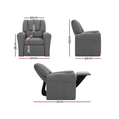 Keezi Kids Recliner Chair Linen Soft Sofa Lounge Couch Children Armchair Grey-Recliner Chairs-PEROZ Accessories