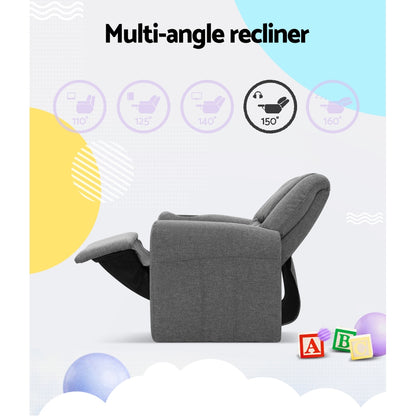 Keezi Kids Recliner Chair Linen Soft Sofa Lounge Couch Children Armchair Grey-Recliner Chairs-PEROZ Accessories