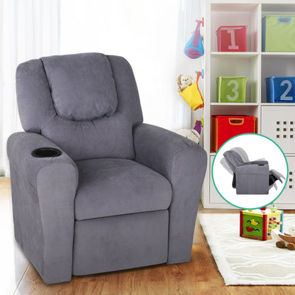 Keezi Kids Recliner Chair Linen Soft Sofa Lounge Couch Children Armchair Grey-Recliner Chairs-PEROZ Accessories