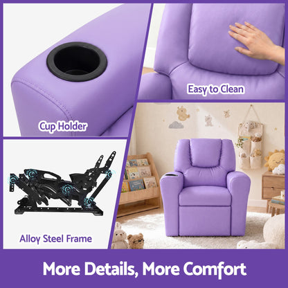 Keezi Kids Recliner Chair Purple PU Leather Sofa Lounge Couch Children Armchair-Recliner Chairs-PEROZ Accessories