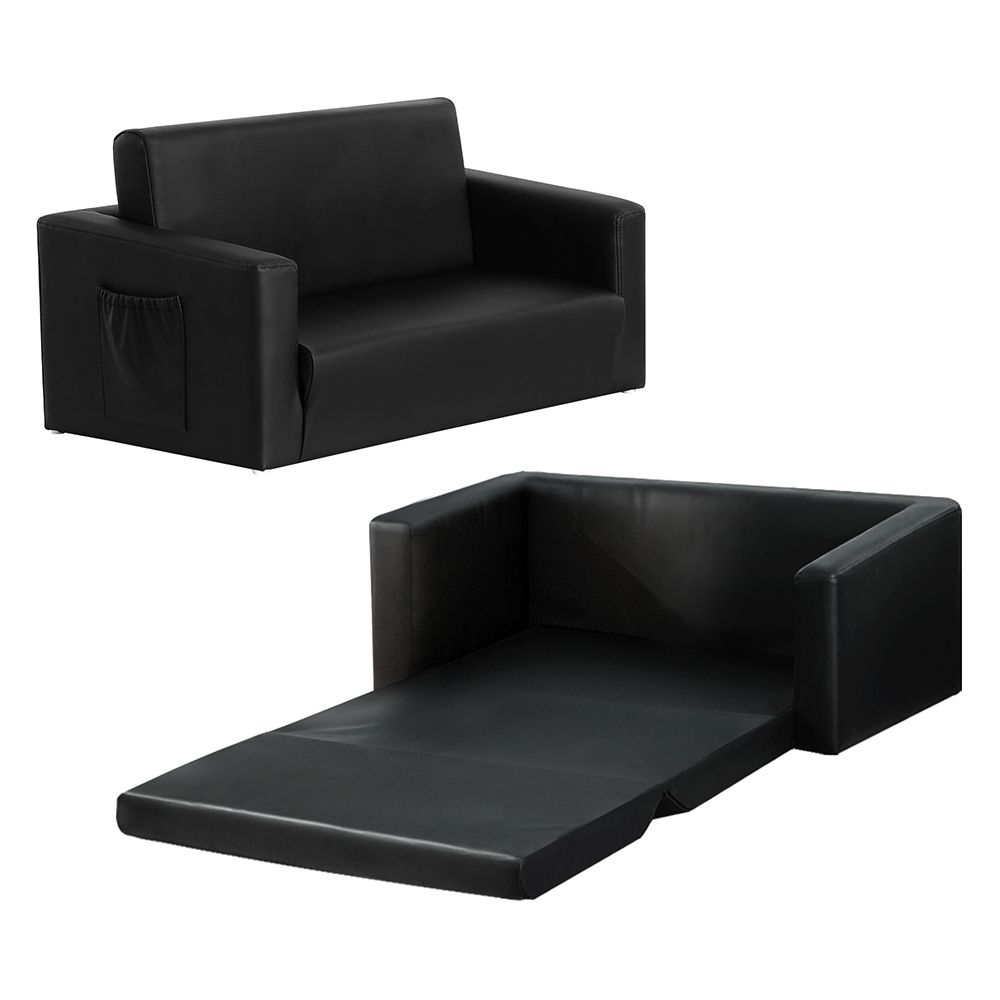 Keezi Kids Sofa 2 Seater Children Flip Open Couch PU Leather Armchair Black-Baby &amp; Kids > Kid&