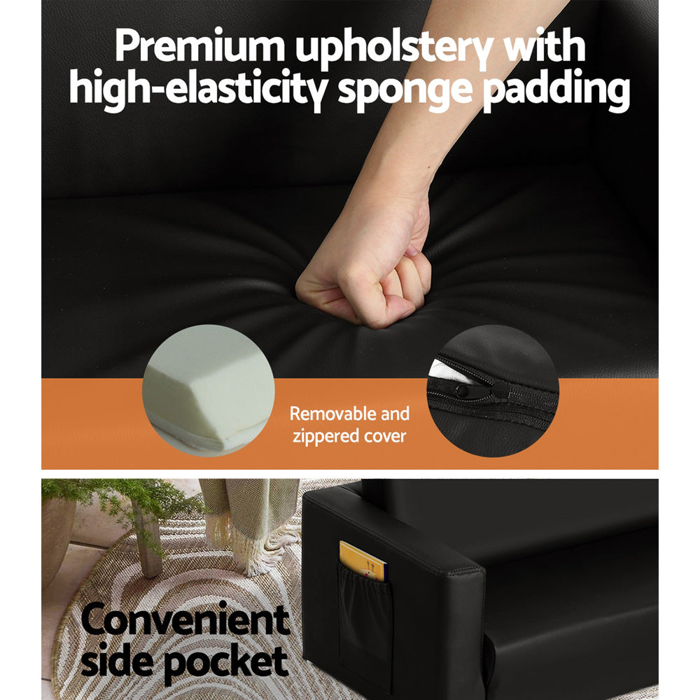 Keezi Kids Sofa 2 Seater Children Flip Open Couch PU Leather Armchair Black-Baby &amp; Kids &gt; Kid&