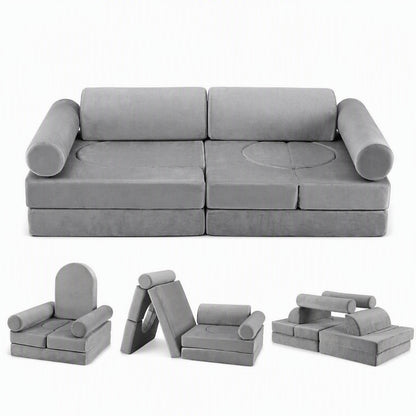 Keezi 12PCS Modular Kids Sofa Play Couch Foam Set with Removable Washable Cover Grey Playroom-Baby &amp; Kids > Kid&