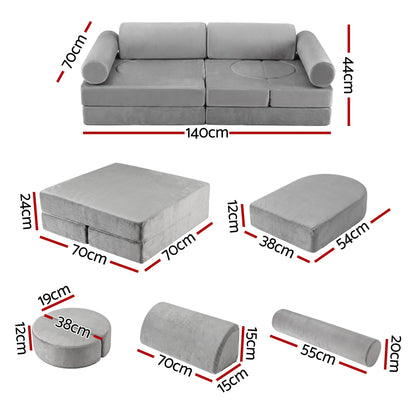 Keezi 12PCS Modular Kids Sofa Play Couch Foam Set with Removable Washable Cover Grey Playroom-Baby &amp; Kids > Kid&