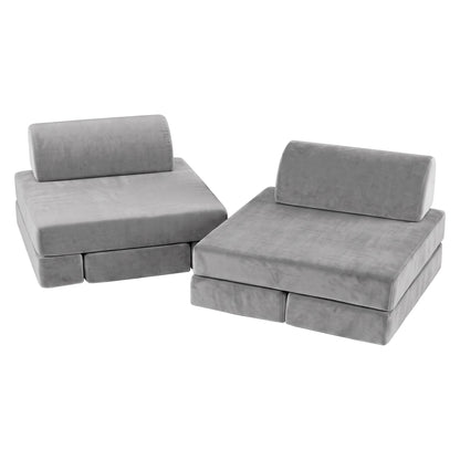 Keezi 12PCS Modular Kids Sofa Play Couch Foam Set with Removable Washable Cover Grey Playroom-Baby &amp; Kids > Kid&