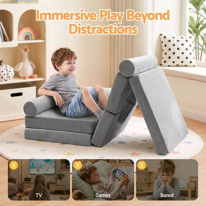 Keezi 12PCS Modular Kids Sofa Play Couch Foam Set with Removable Washable Cover Grey Playroom-Baby &amp; Kids > Kid&
