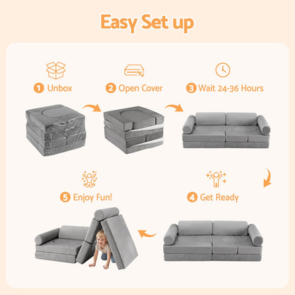 Keezi 12PCS Modular Kids Sofa Play Couch Foam Set with Removable Washable Cover Grey Playroom-Baby &amp; Kids > Kid&