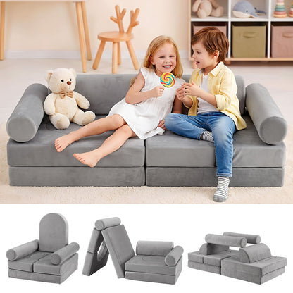 Keezi 12PCS Modular Kids Sofa Play Couch Foam Set with Removable Washable Cover Grey Playroom-Baby &amp; Kids > Kid&