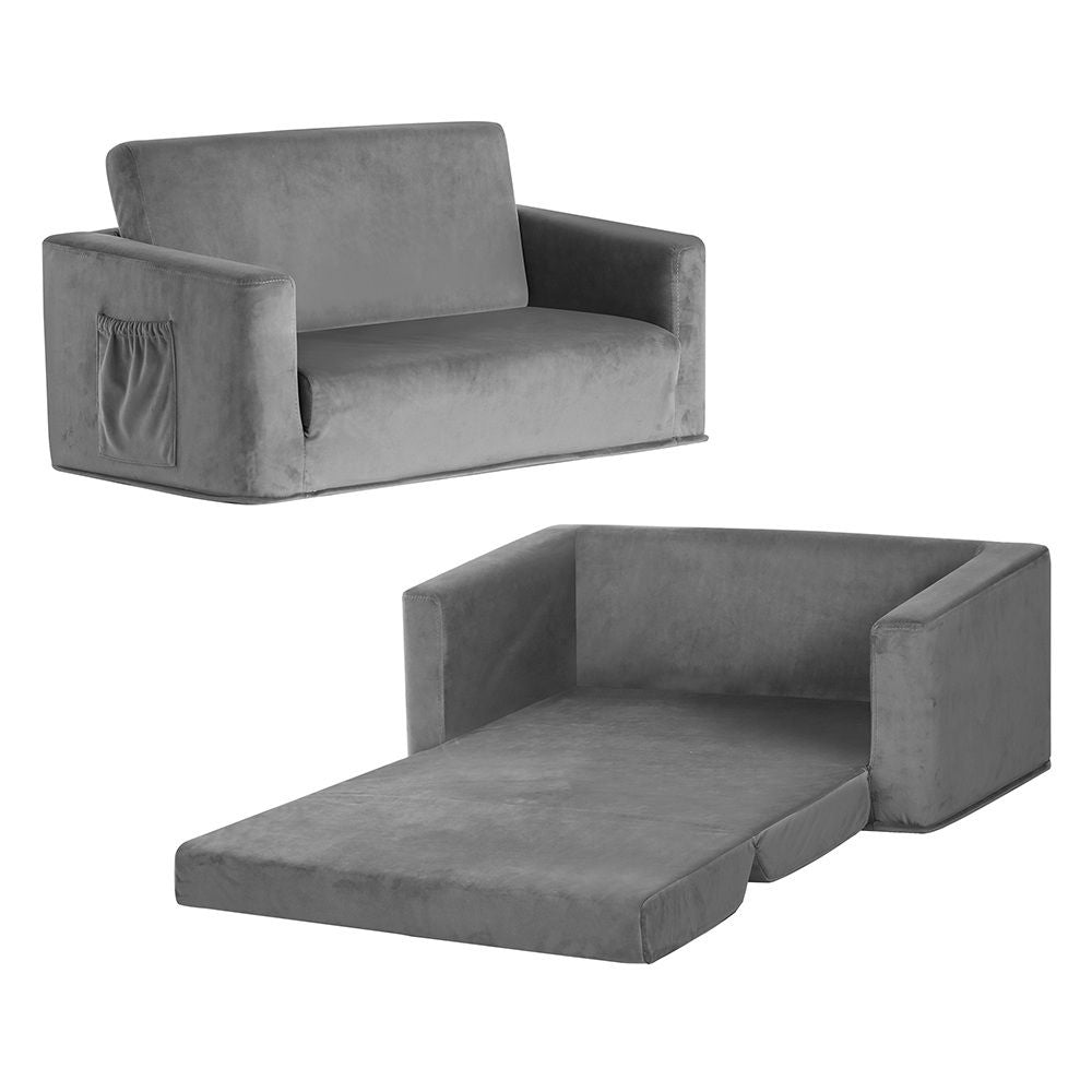 Keezi Kids Sofa 2 Seater Children Flip Open Couch Velvet Armchair Grey-Baby &amp; Kids > Kid&