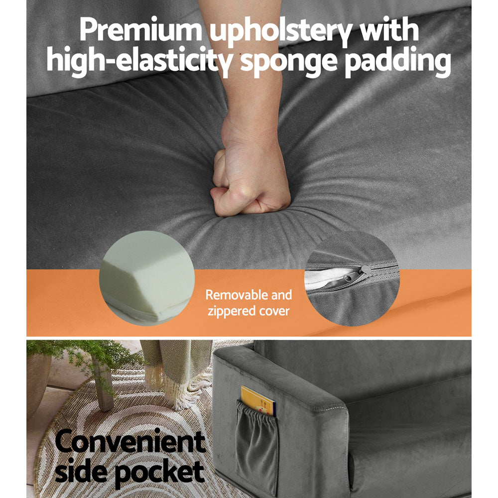 Keezi Kids Sofa 2 Seater Children Flip Open Couch Velvet Armchair Grey-Baby &amp; Kids &gt; Kid&