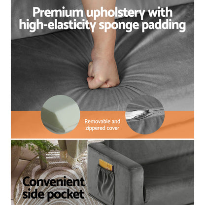 Keezi Kids Sofa 2 Seater Children Flip Open Couch Velvet Armchair Grey-Baby &amp; Kids &gt; Kid&